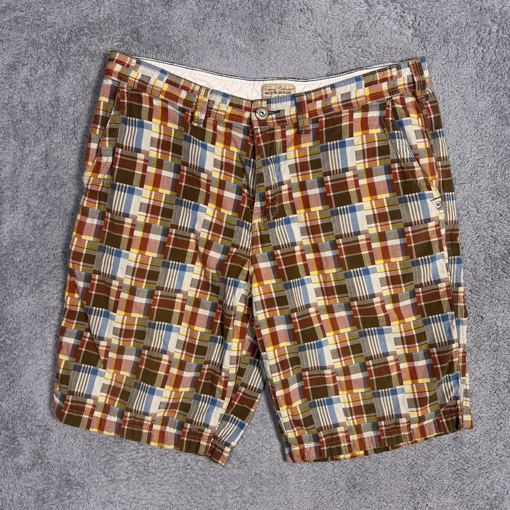 Tommy Bahama Shorts Mens 35x10 Madras Patchwork Plaid Beach Golf Relax Cotton
